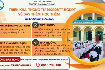 TRƯỜNG THCS GIAO PHONG TRIỂN KHAI THÔNG TƯ 19 VỀ DẠY THÊM, HỌC THÊM VÀ CÔNG KHAI ĐƯỜNG DÂY NÓNG TIẾP NHẬN PHẢN ÁNH
